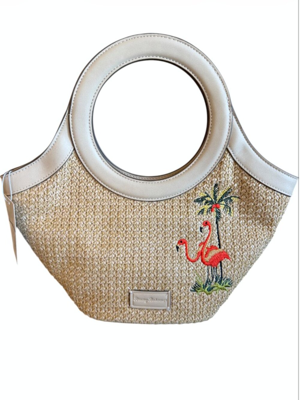 NWT Tommy Bahama Mini Flamingo Embroidered Woven Tote Bag